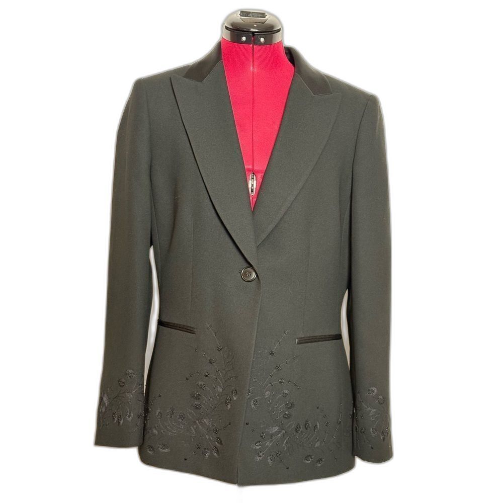Kasper Classic Blazer Women's Size 10 Black Embroidered & Beaded Details